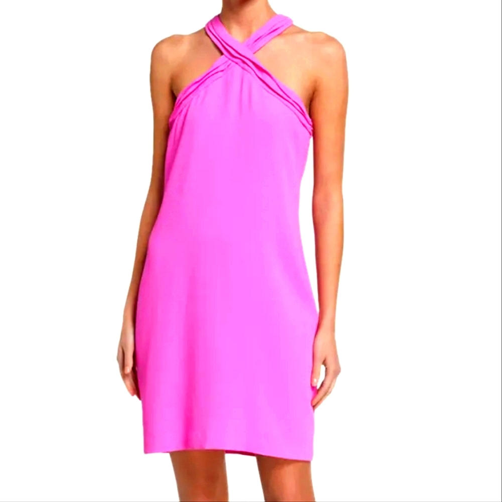 Trina Turk Magical Crepe Halter Dress. Hott Pink. Sz 6.